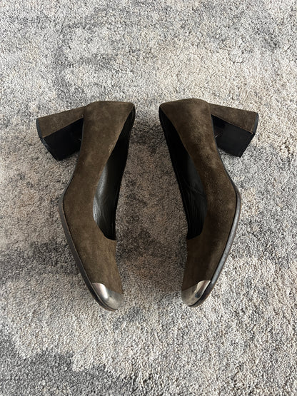 Prada 1999 suede metallic front heels