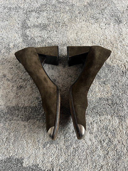Prada 1999 suede metallic front heels