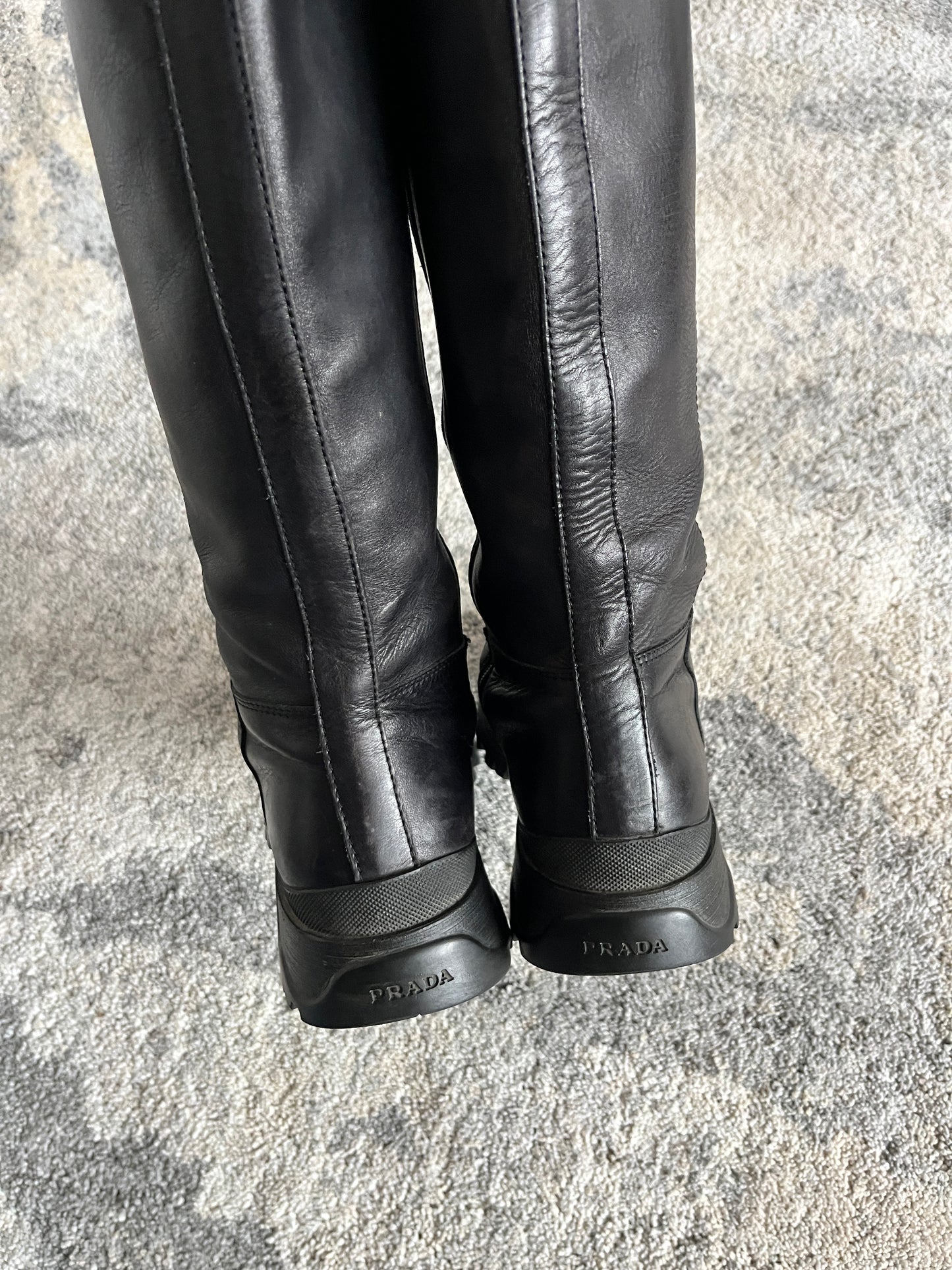 Prada FW2004 leather combats boots