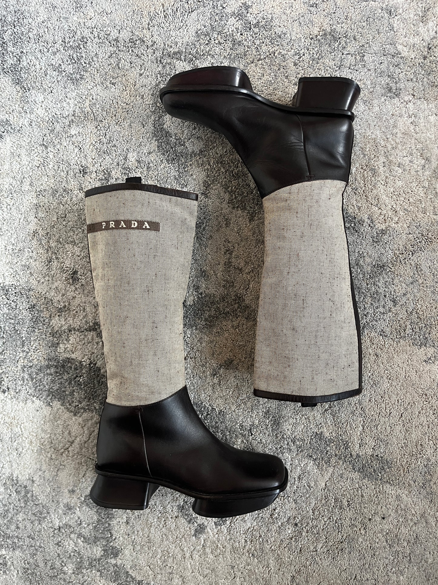 Prada SS1999 linen & leather platefrom boots