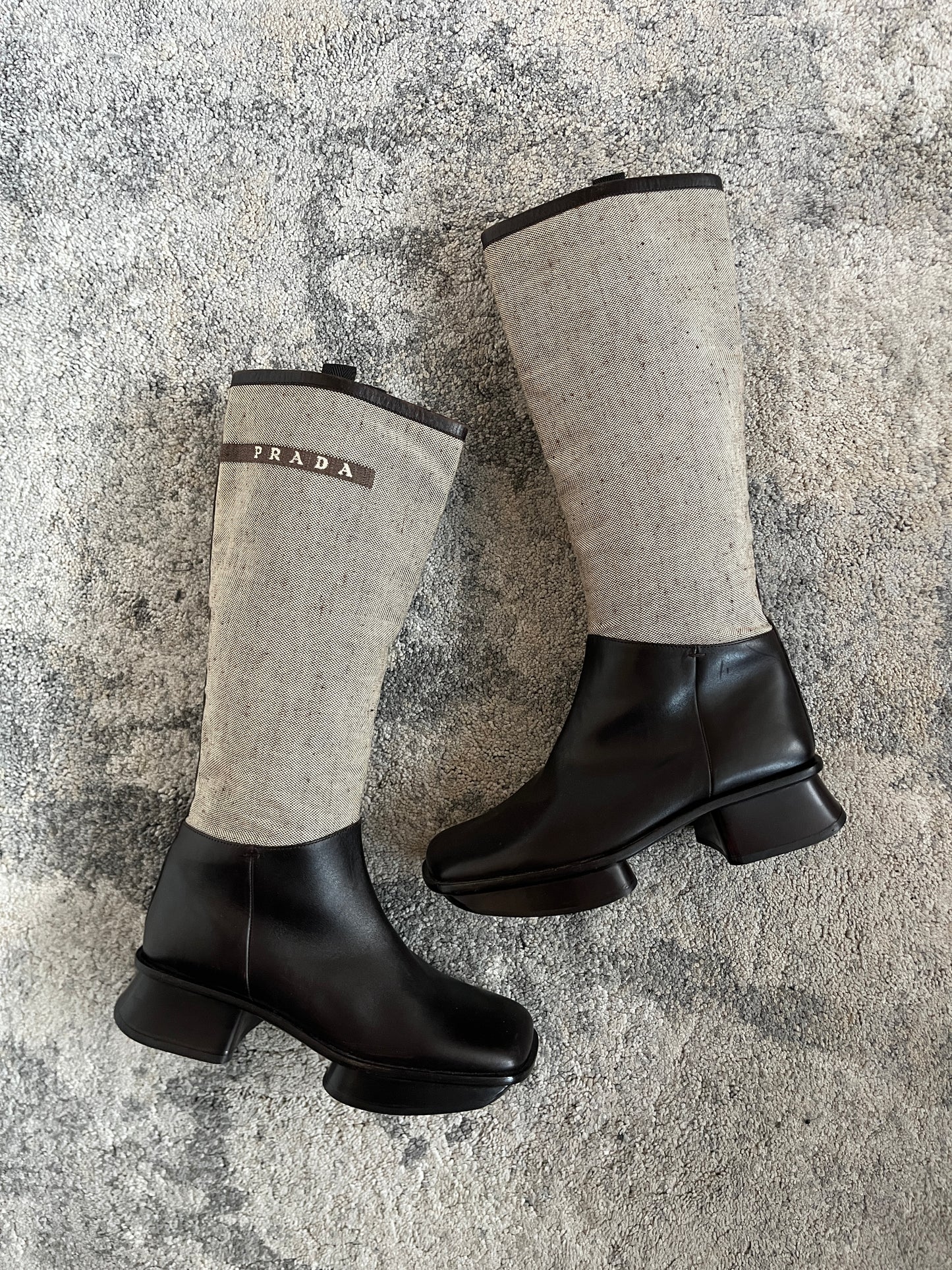 Prada SS1999 linen & leather platefrom boots