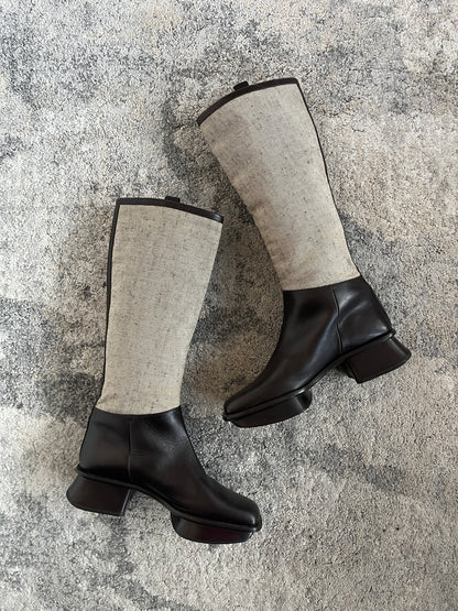 Prada SS1999 linen & leather platefrom boots
