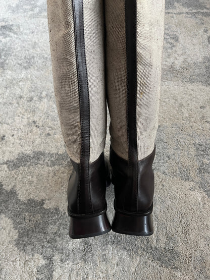 Prada SS1999 linen & leather platefrom boots
