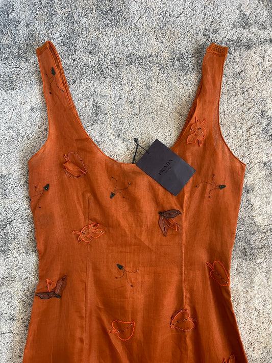 Prada FW1999 embroidery nylon dress