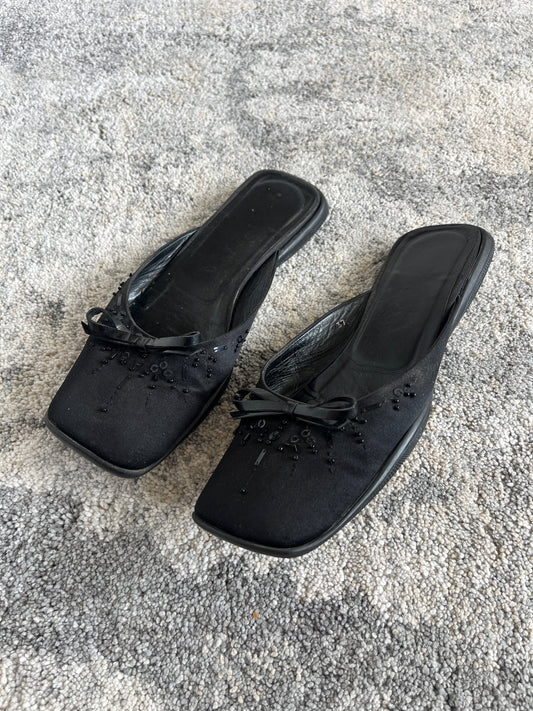 Prada 1999 silk & sequins flat mules