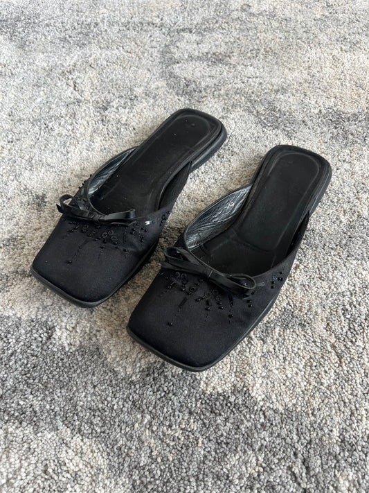 Prada 1999 silk & sequins flat mules